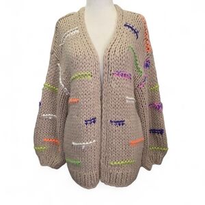 Listicle Taupe Cardigan with Colorful Accents